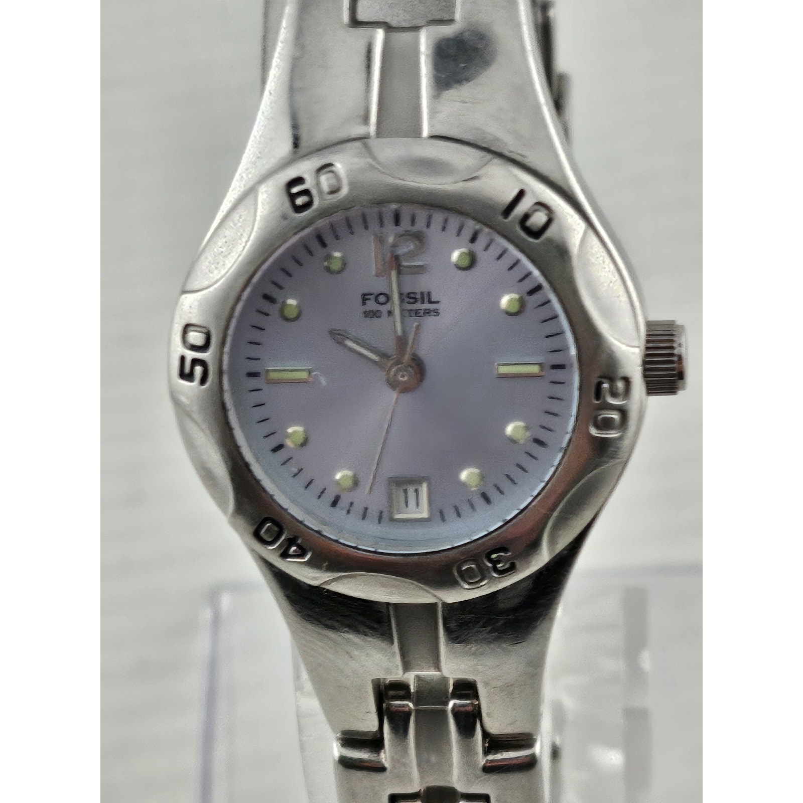 Ladies Fossil Am-3861 Blue Dial Date Window Quartz Analog New Battery Runs